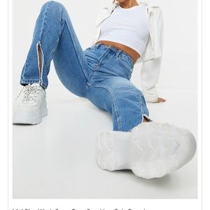 Mid Blue Wash Seam Front Raw Hem Split Front Jeans US size 2